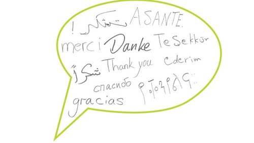 Sprechblase Danke - in verschiedenen Sprachen